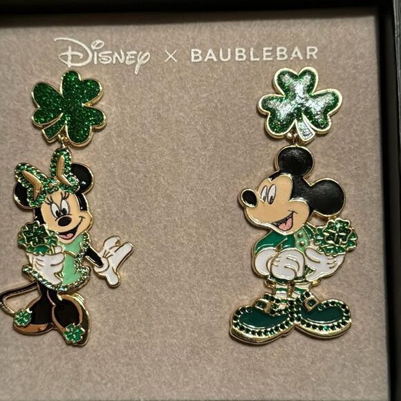 BaubleBar Minnie & Mickey mouse St. Patrick's day earrings - Picture 4 of 5